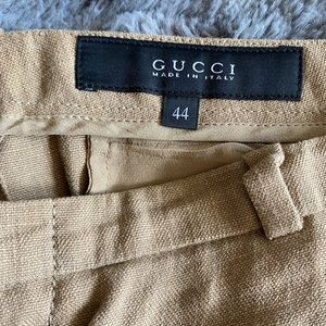 Gucci khaki pants. Gold Gucci adornment on the back pocket. Long. IT 44 / US 8